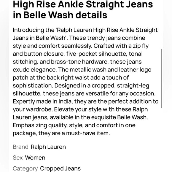 Ralph Lauren Metallic High-Rise Stretch Straight Ankle Jean - Picture 13 of 14